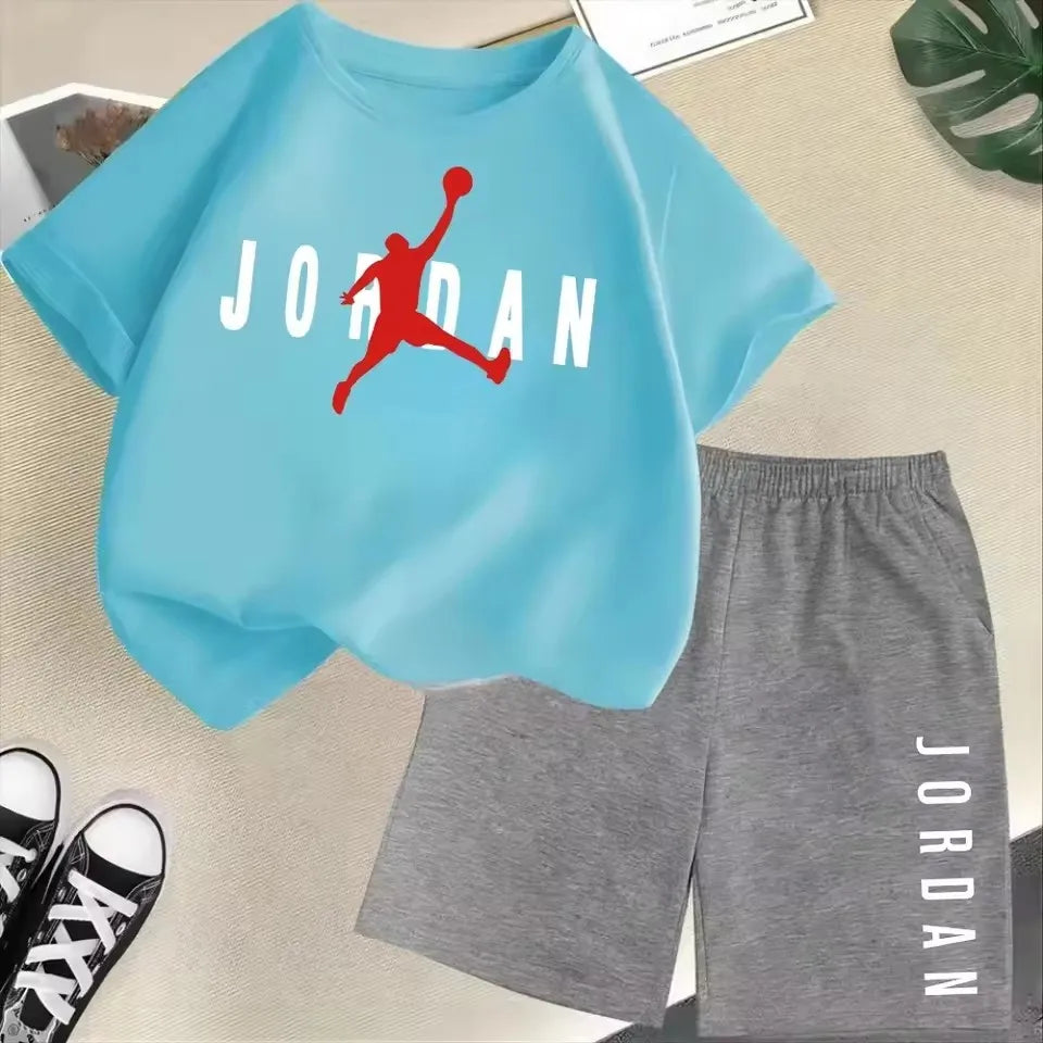 Sommer Kurzarm Kinder Set Slam Dunk Master Muster Print Sport T-Shirt + Shorts 2-teiliges Set Kinder Jungen Mädchen Mode Trainingsanzug