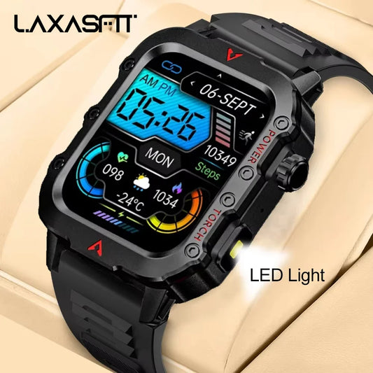 LAXASFIT Neue Herren Smartwatch LED-Taschenlampe Outdoor Sport Smartwatch Armbanduhr Gesundheitsüberwachung Smartwatch