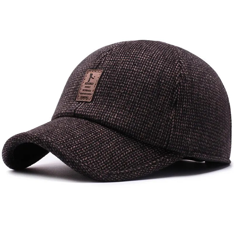 Casquette de baseball en laine tricotée pour l'hiver, cache-oreilles, casquette de baseball pour hommes, chapeaux chauds et épais avec protège-oreilles, casquettes de sport de golf, snapback