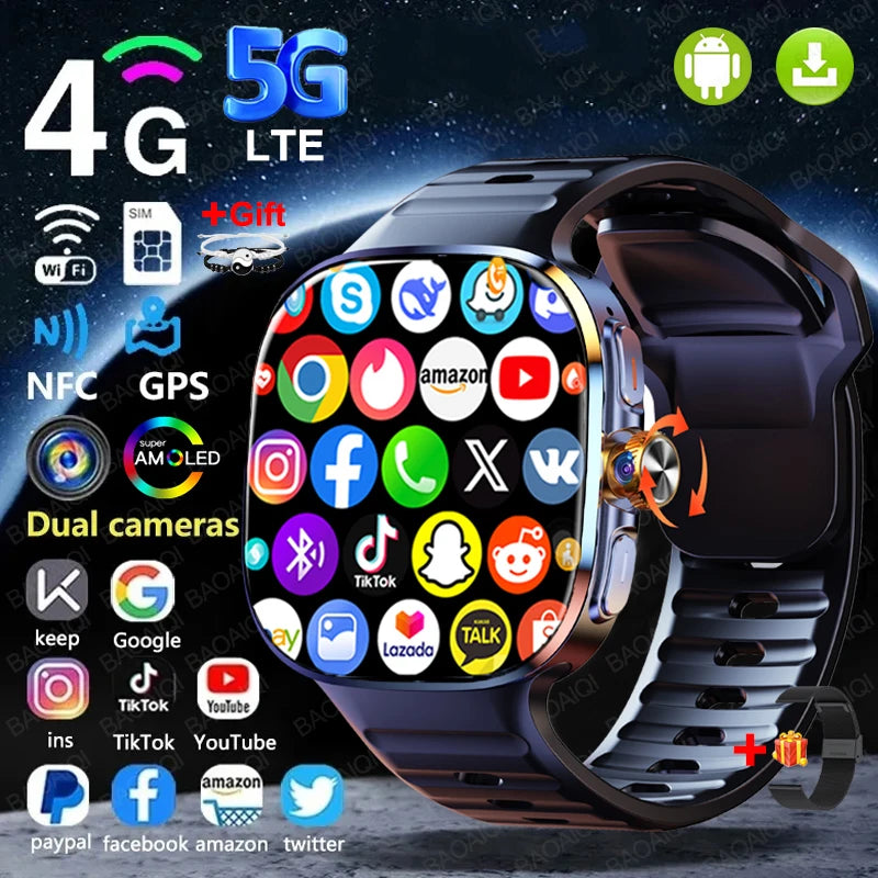 Montre intelligente 5G/4G réseau complet, écran HD 2,4 pouces, appel vidéo, 16 Go+256 Go de RAM, 2100 mAh, Google Play, WIFI, GPS, carte SIM