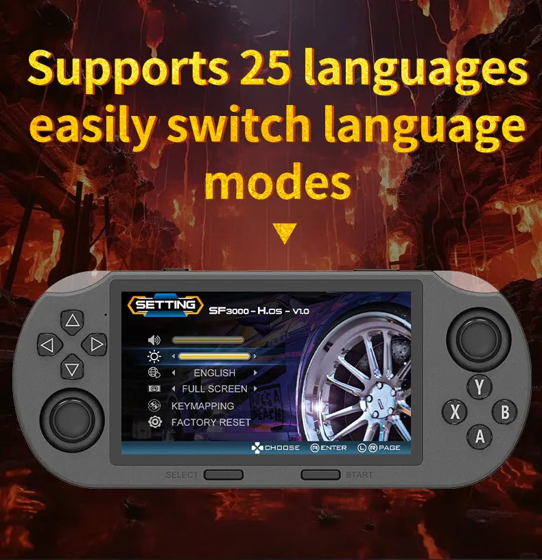 SF3000 handheld game console with a 4.5-inch large screen, supporting e-books, MP4， Music function, built-in 20000+games