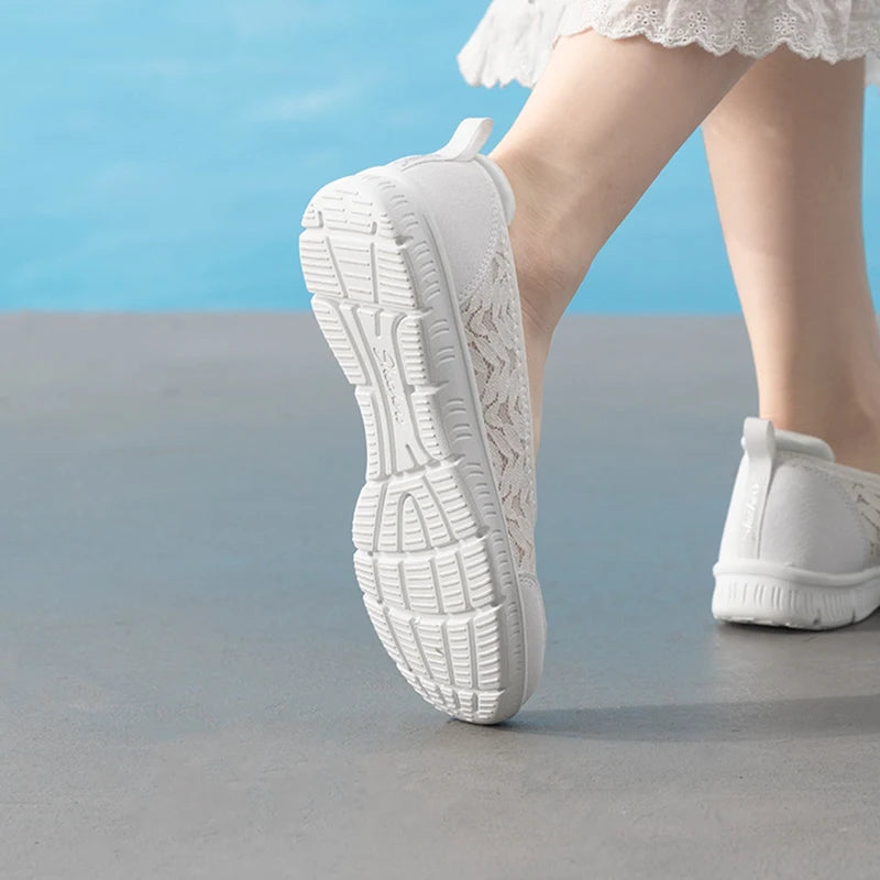 Skechers Damen Be-Cool Freizeitschuhe Flache Slipper Mesh Atmungsaktiv Bequem Leicht Alltagsschuhe 100686-Wht