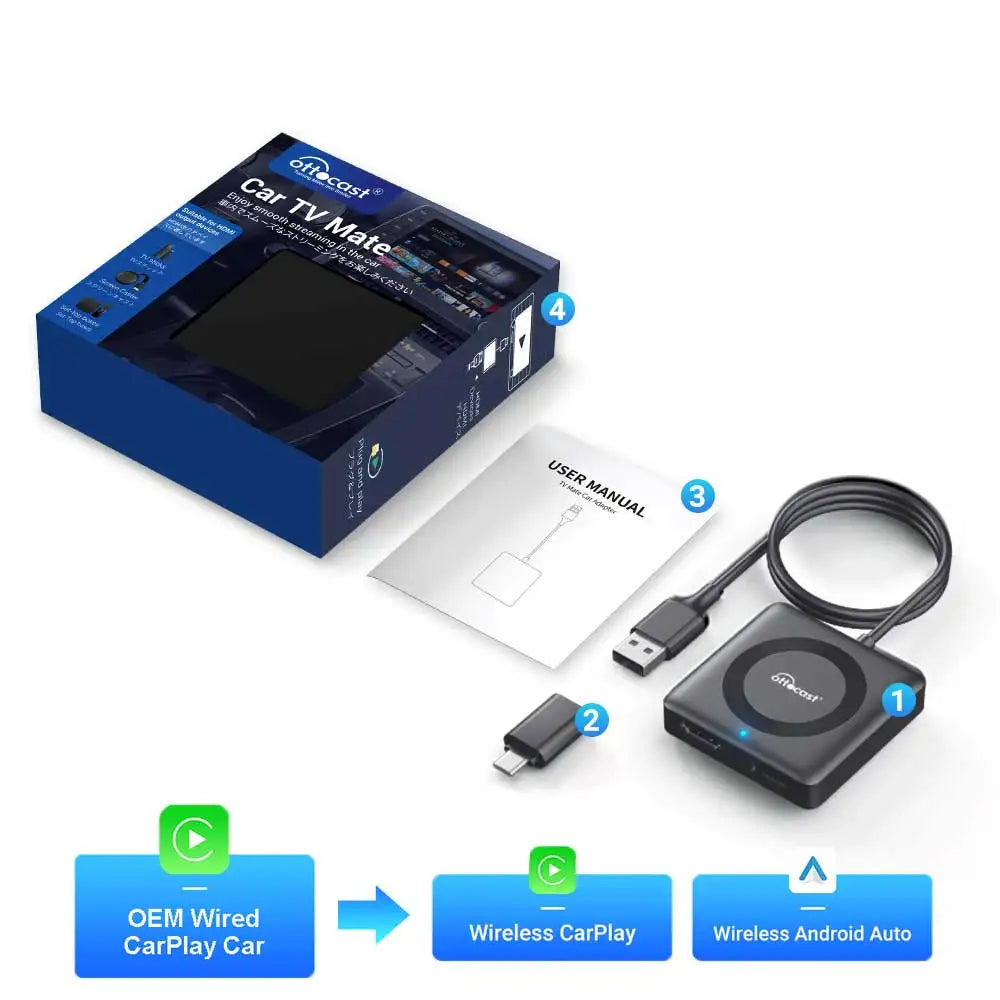Ottocast Car TV Mate Pro Max Wireless CarPlay Android Auto Adapter für Fire Google TV Stick Konverter für OEM Wired CarPlay Car