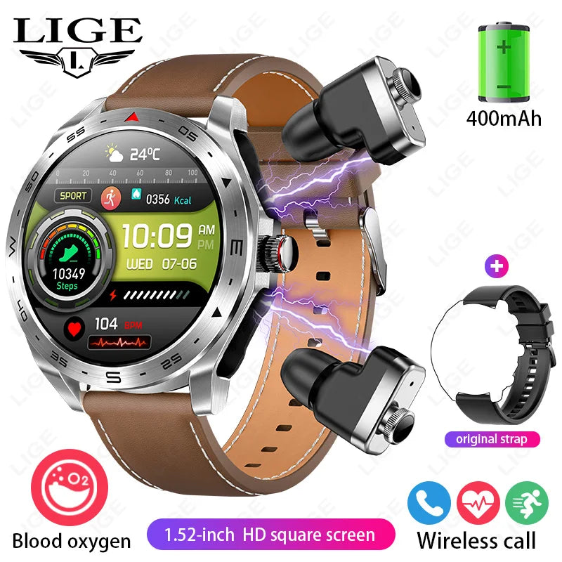 LIGE Avec écouteurs Bluetooth Casque Smartwatch Femme Moniteur d'activité Montre de sport Homme Étanche Montre intelligente Écran AMOLED