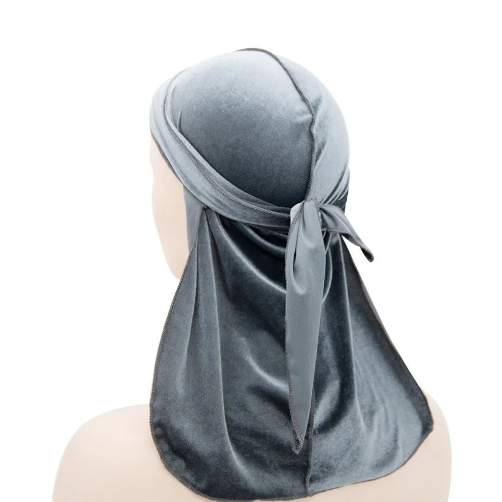 Nouveaux Durags en Velours Casquettes Longue Queue Chapeau Turban Respirant Bandeau Élastique Réglable Accessoires pour Cheveux