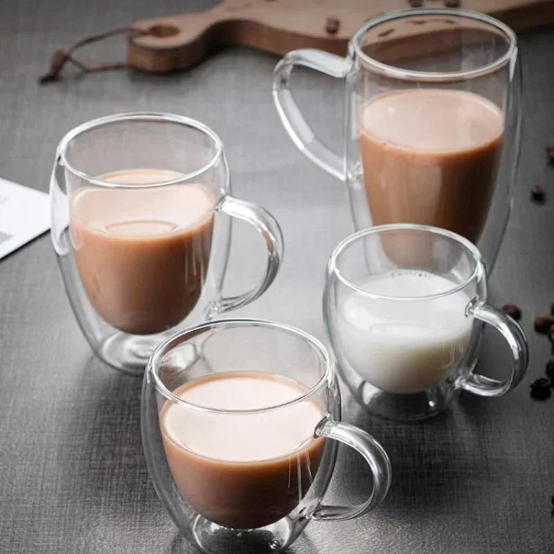 150/250/350/450ml Double Wall Coffee Mugs High Borosilicate Glass Heat Resistant Milk Juice Water Cup Espresso Shot Glasses