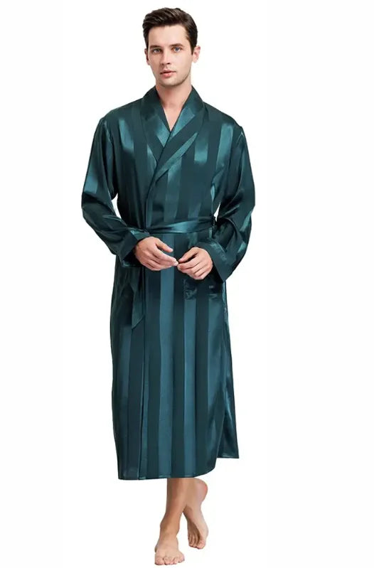 Mens Silk Satin Pajamas Sleepwear Robe Robes Bathrobe Nightgown S~3XL__For XMAS Gifts
