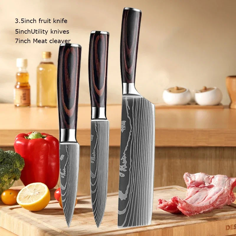 Couteau de Chef Damas Ensemble de Couteaux de Cuisine Professionnels Couteau à Désosser Couteau de Boucher Couteau Utilitaire Couteau Santoku Japonais avec Housse
