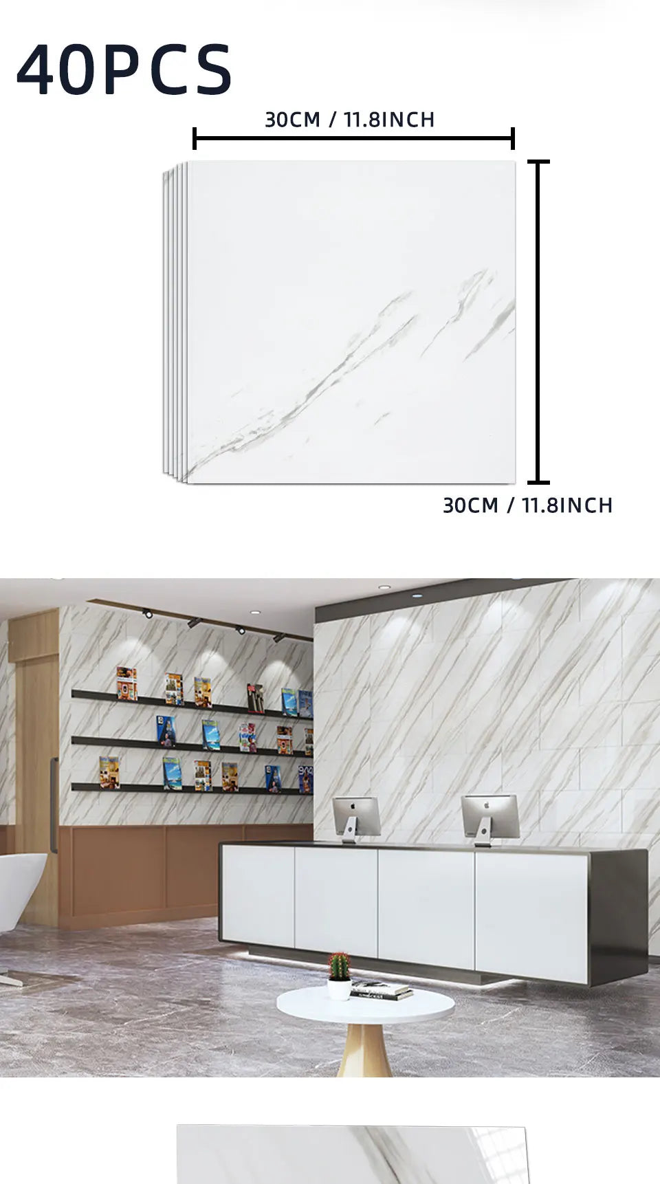 40 autocollants muraux auto-adhésifs en PVC imperméable à effet carrelage, découpables et pelables, pour cuisine et salle de bain