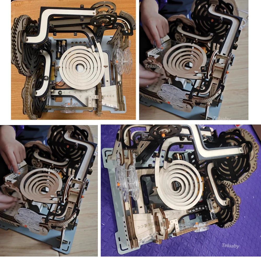 3D Holzpuzzle Murmelbahn Set DIY Aufbau Baukasten STEAM-Engine Lernspielzeug für Erwachsene Kinder Geburtstagsgeschenke