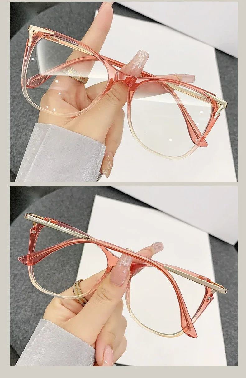 Retro Katzenaugen Anti-Blaulicht Brille für Damen, große Brillengestelle, Flachlichtbrillen, Outdoor Reise Deko Brillen