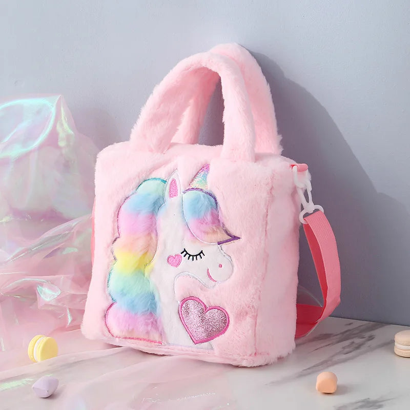 Sacs pour enfants Sacs à bandoulière Sac à bandoulière en peluche brodé dessin animé Sac à main mignon pour fille Sac à bandoulière licorne pour fille Spot