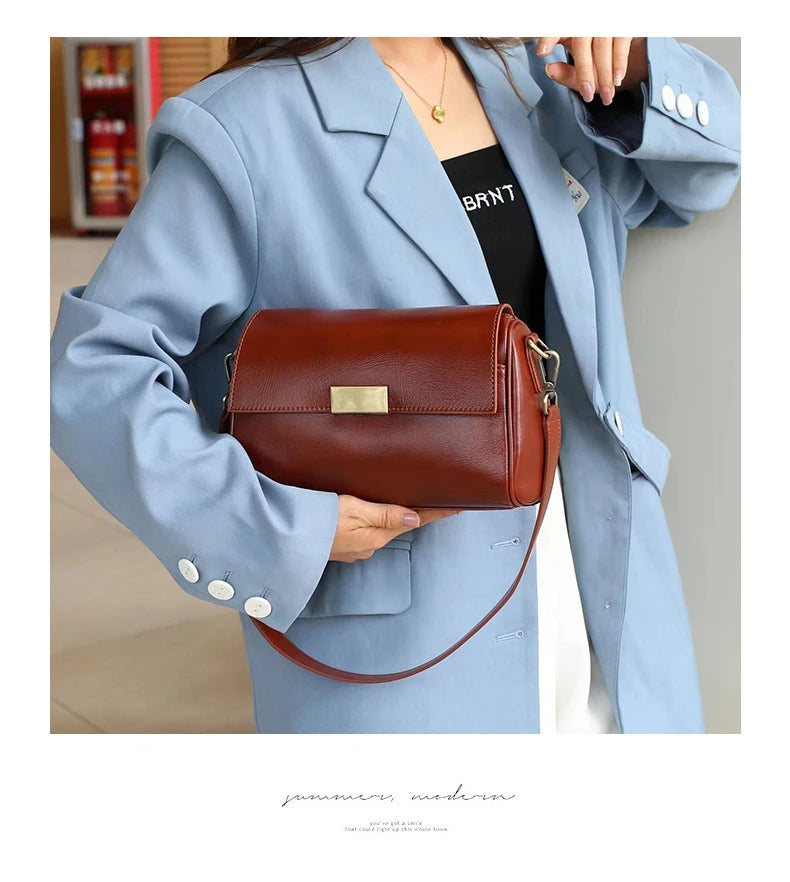 Vielseitige Damen-Umhängetasche aus Rindsleder, Damen-Crossbody-Tasche, Neu 2025, pflanzlich gegerbtes Oberleder, lässige Messenger-Handtasche