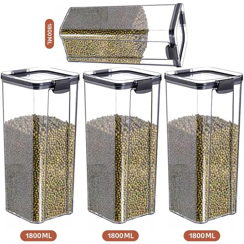 Bocaux scellés de 460 à 1800 ml, organisateur de cuisine pour le stockage des céréales, grand réservoir en plastique, boîte de rangement étanche à l'humidité, bocaux à condiments ménagers