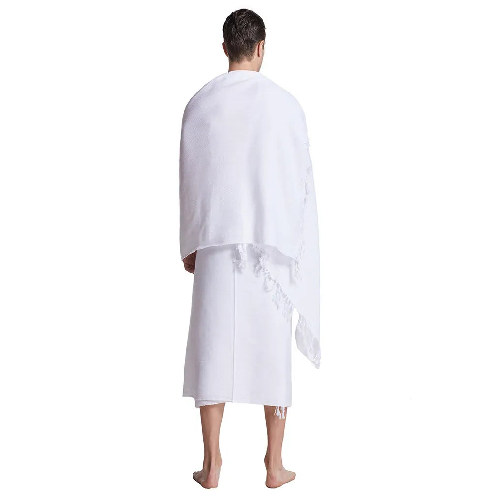 2 Stück Ihram-Pilger-Handtuch für muslimische arabische Mekka Hadsch-Kleidung Männer islamische Ramadan-Gebets-Gottesdienst-Kostüme Schal Jubba Set Thobe