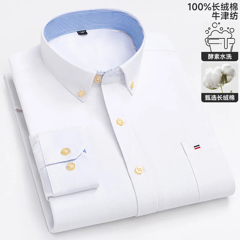 100-220 catties Plus Size Men's Shirt 100% Cotton Long Sleeve Business Casual All Oxford Spinning Plus Size Plaid Shirt