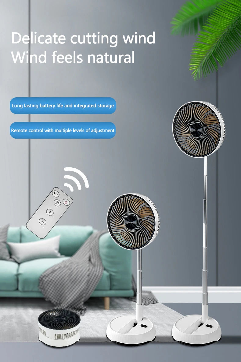 Tragbarer oszillierender Standventilator mit Fernbedienung, faltbarer Tischventilator, akkubetriebener Standventilator für Camping