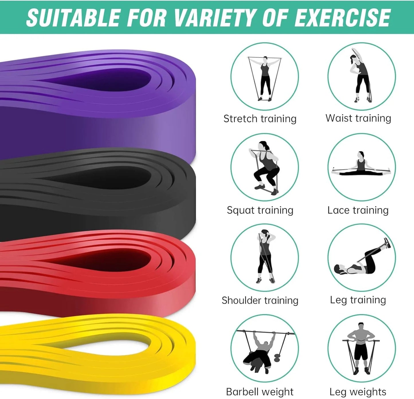7 niveaux de bande de résistance robuste Agilité Entraînement Équipement de gymnastique Accessoires de yoga Pilates Bande élastique Gymnastique à domicile