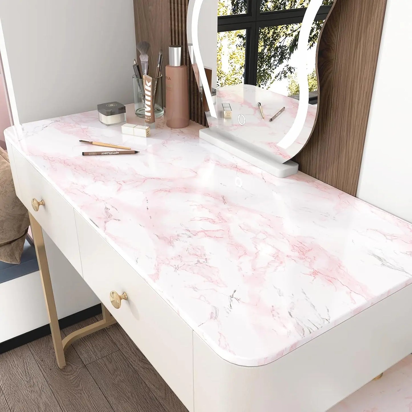 1 Roll Pearlescent Pink Marble Wallpaper Waterproof Contact Paper Vinyl Self Adhesive Peel and Stick  Removable Decor Sticker