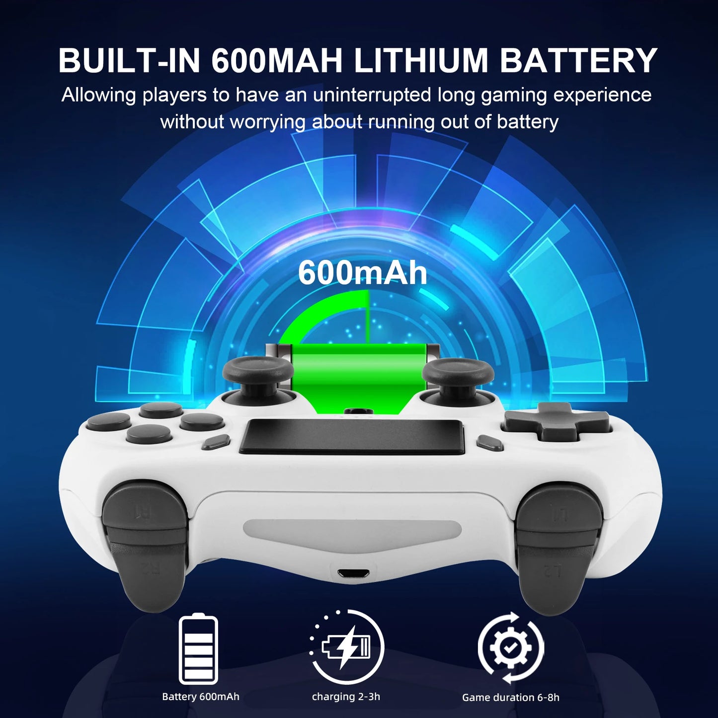 GAMINJA Kabelloses Gamepad mit 6-Achsen-Gyroskop, PC-Joystick, Touchpad, Dual-Vibration für PS4, PS3, PC, Multifunktions-Controller