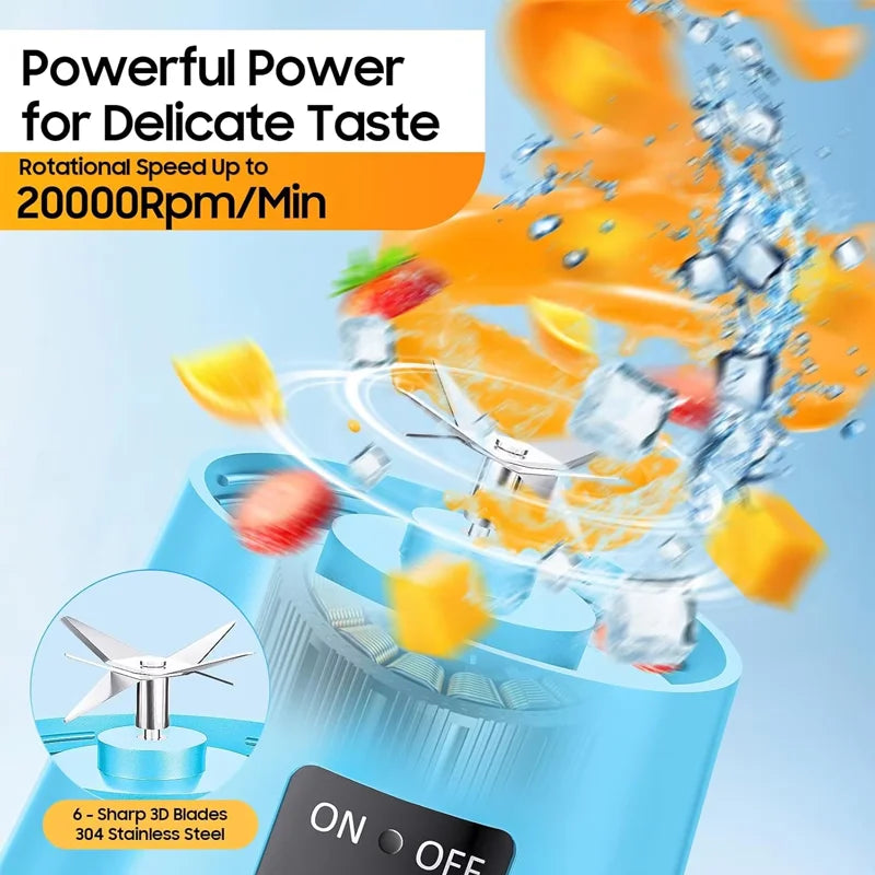 Mini-mixeur de jus domestique 380 ml, presse-agrumes électrique USB rechargeable, mixeur à smoothies portable pour pique-nique en extérieur