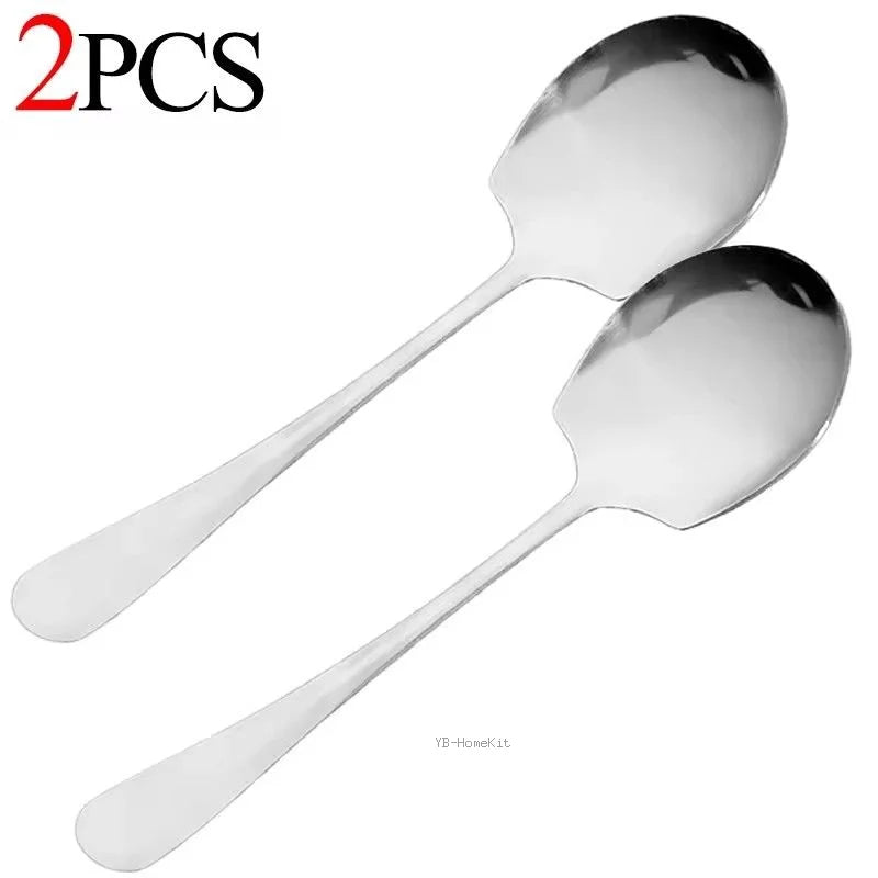 1/4pcs Large Stainless Steel Spoon Thicken Home Dinner Public Spoon Long Handle Soup Spoons Round Head Buffet Serving Tableware
