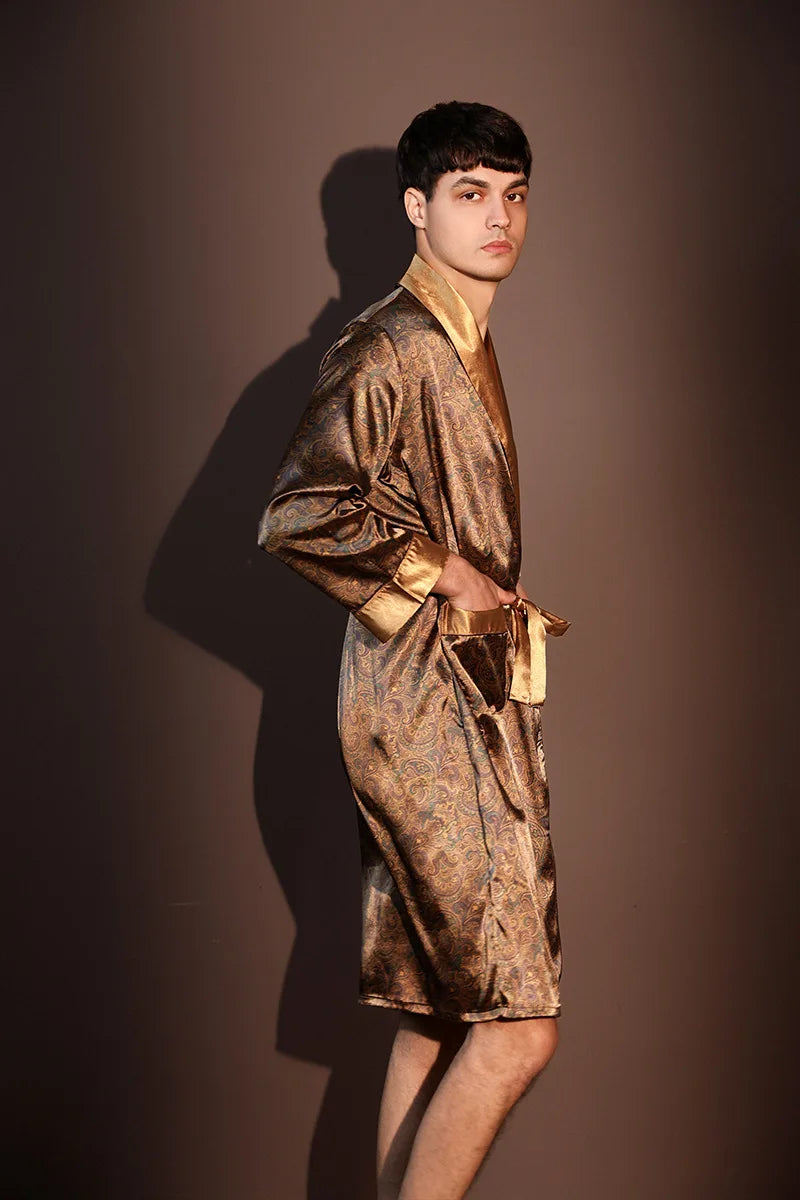 Peignoir d'été fin pour hommes, Robe de nuit de haute qualité, Peignoir une pièce, Vêtements d'intérieur masculins, Pyjama en soie glacée imprimé de grande taille pour homme, printemps