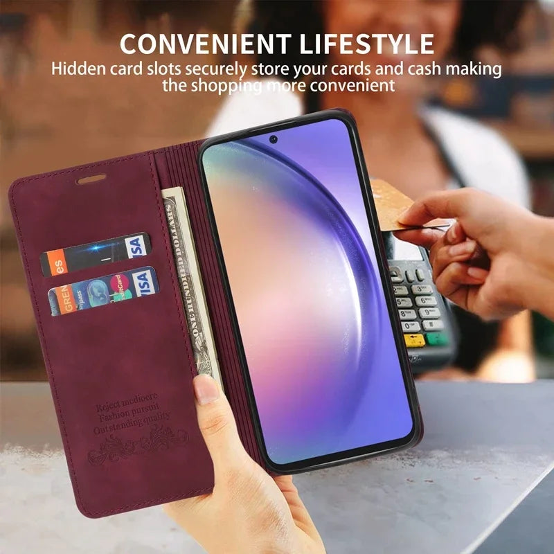 Wallet Skin Friendly Flip Leder Hülle für Samsung Galaxy S26 Ultra S25 Edge S24 Plus S23 FE A15 A16 A17 A26 A35 A36 A54 A55 A56