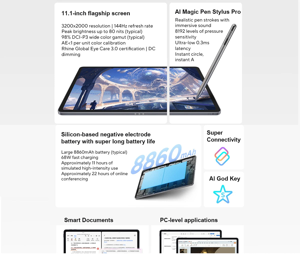 New Original Lenovo Xiaoxin Pad Pro GT Tablet 11.1'' 3.2K LCD 144Hz Display CN Version Snapdragon 8 Gen 3 Android 8860mAh Pad PC