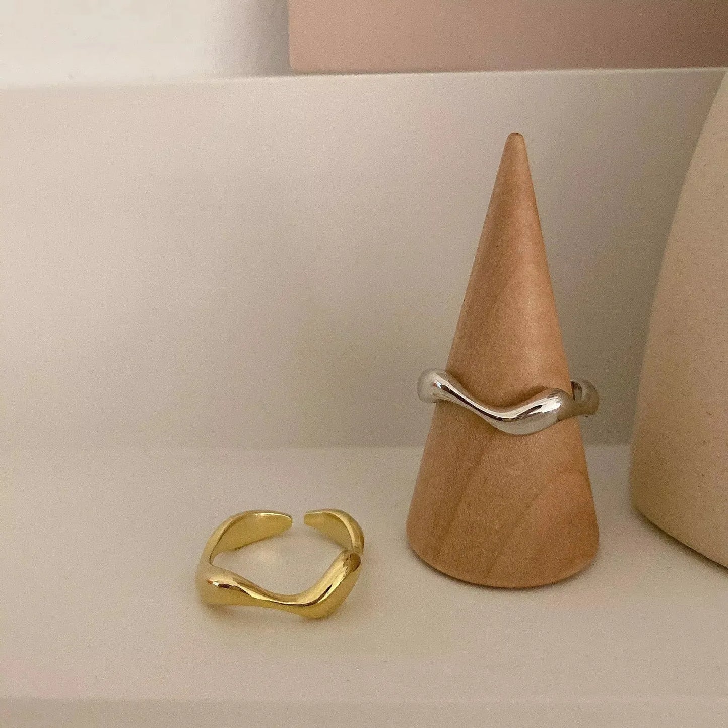 VENTFILLE 925 Sterling Silver Irregular Design Wave Golden Stackable Finger Rings Trendy Adjustable For Women Gifts Dropshipping
