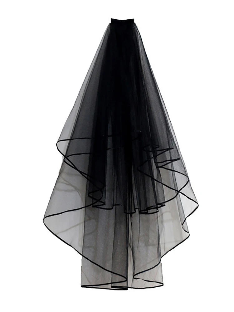 Gothic Schleierkante Brautschleier für Damen Accessoires 2 Lagen mit Kamm Hochzeit Party Kurzer Schleier Accessoires