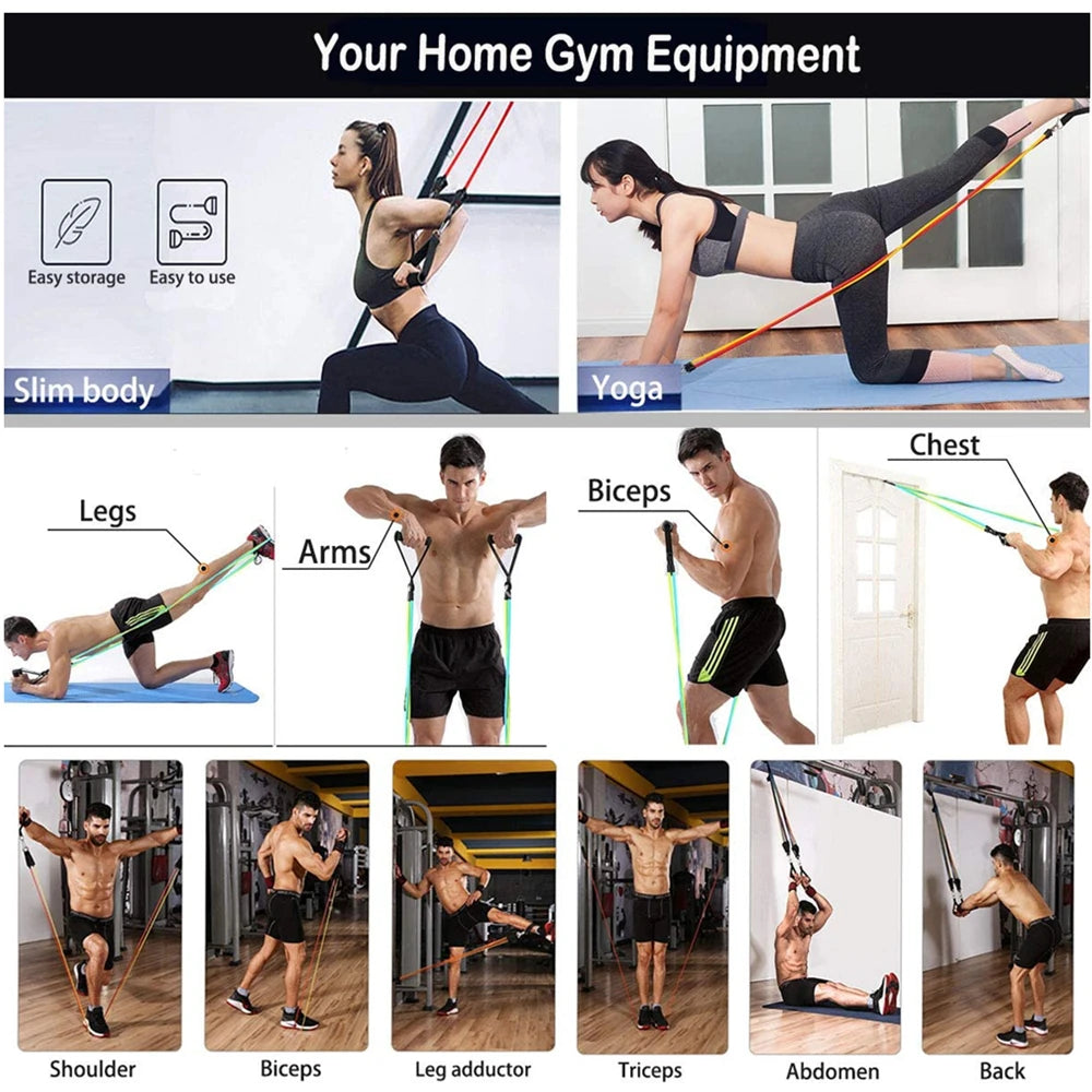 360lbs Fitness Übungen Widerstandsbänder Set Elastische Tubes Zugseil Yogaband Trainingsausrüstung für Zuhause Fitnessstudio Gewicht
