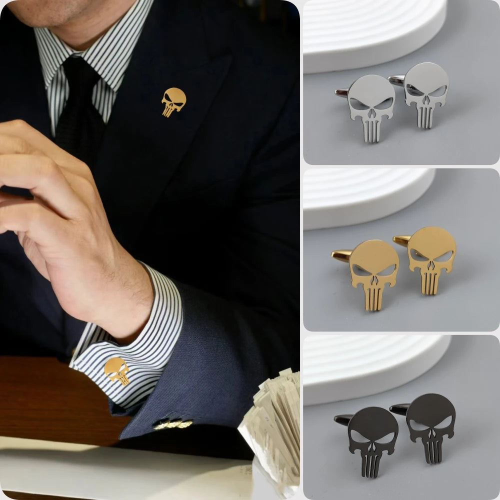 Manschettenknöpfe aus Edelstahl mit Totenkopf Vintage Personalisiertes Design Schmuck Skelett Manschettenknöpfe Party Hemd Ärmelknöpfe
