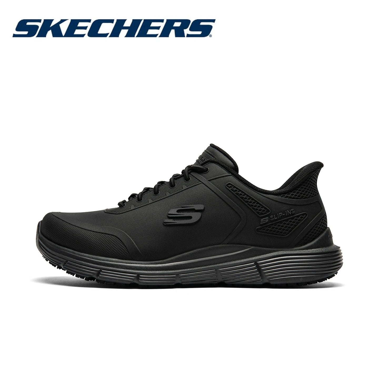 Skechers Slip-ins Chaussures pour Homme Automne Cuir Décontracté Extérieur Marche Homme Tout-aller Léger Antidérapant Doux Chaussure Noire