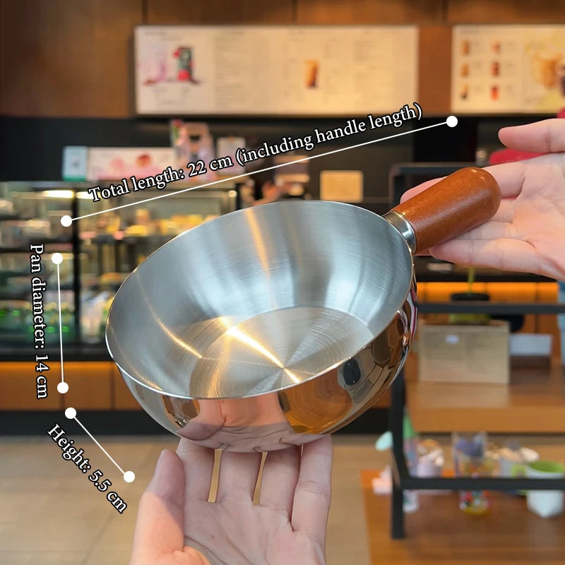 1 mini-casserole en acier inoxydable avec poignée en bois, compacte et multifonctionnelle pour chauffer le lait, frire les œufs, pour la maison et la cuisine