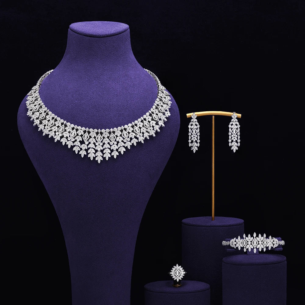 Luxuriöses Braut-4-teiliges Halsketten-Set für Damen Dubai Saudi Party Zirkonia Hochzeitsschmuck Sets Schmuckzubehör