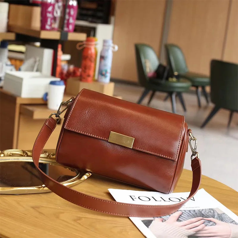 Vielseitige Damen-Umhängetasche aus Rindsleder, Damen-Crossbody-Tasche, Neu 2025, pflanzlich gegerbtes Oberleder, lässige Messenger-Handtasche