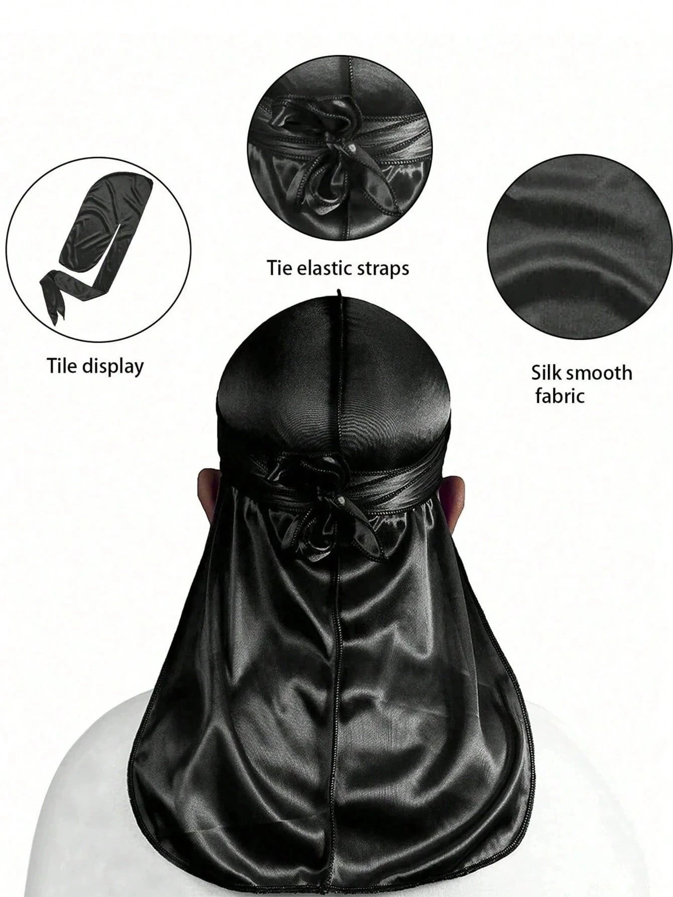 Unisex Seidiger Langschwanz-Durag Piratenhut Turban Modische Kopftücher Mütze Bandana Damen Herren Kopfbedeckungen Kappen Hijab Haarschmuck