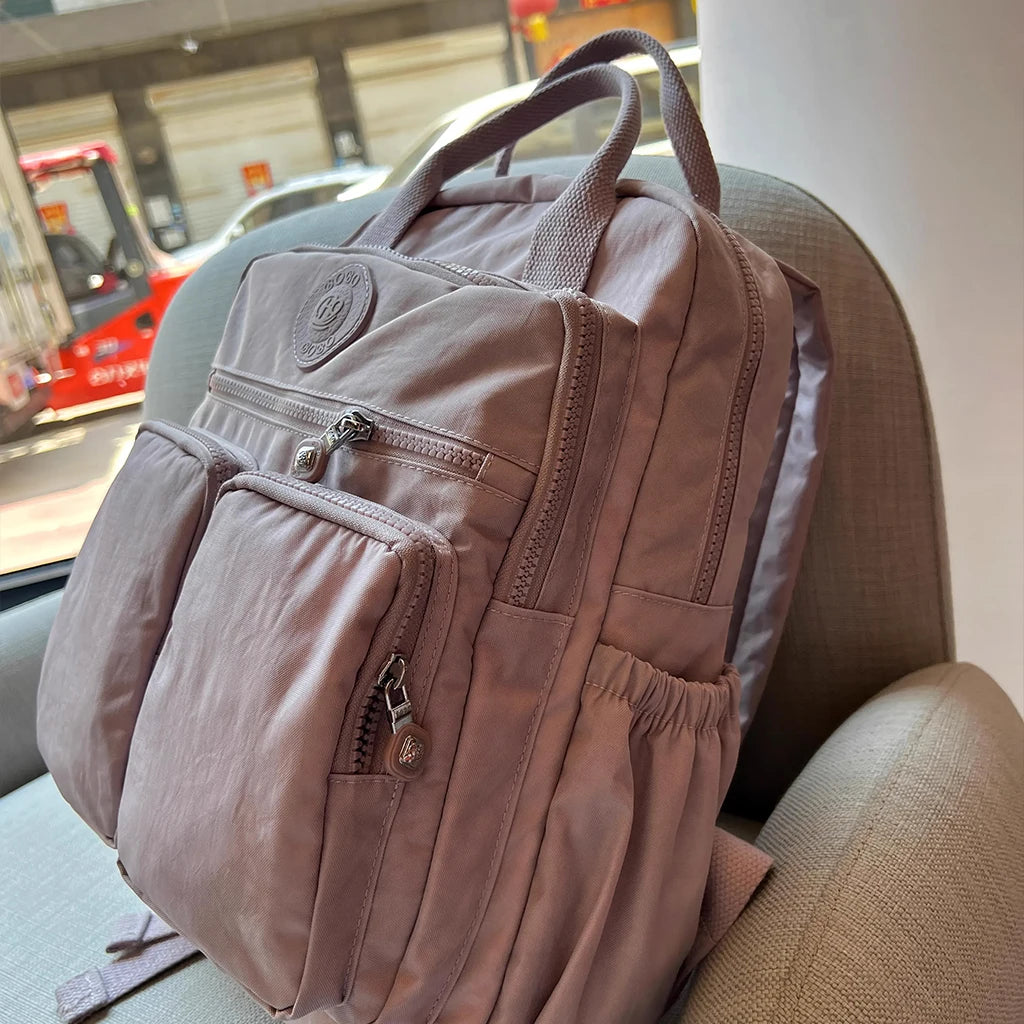 Fashion Multi-pocket Woman's Backpack Soft Handle Solid Color Nylon Travel Backpack Lightweight Casual School Backpacks