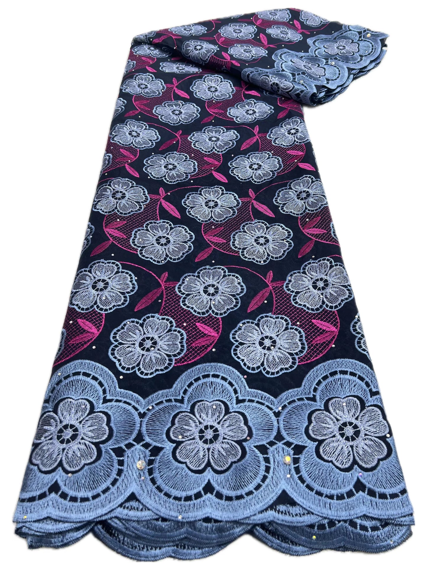Swiss Voile Lace In Switzerland With 3D Flower Applique Stones 2026 Super Quality African Lace Fabric For Wedding Lace Dress