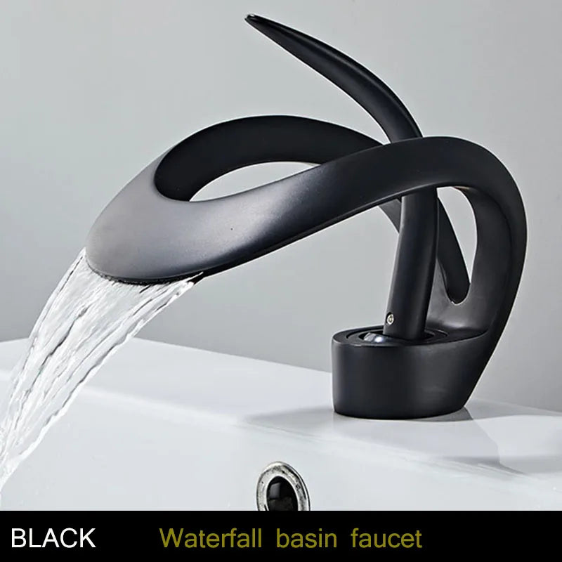 Robinet de lavabo doré/blanc, robinet de salle de bain noir, mitigeur de lavabo créatif en laiton gris, robinet de lavabo cascade chaud et froid