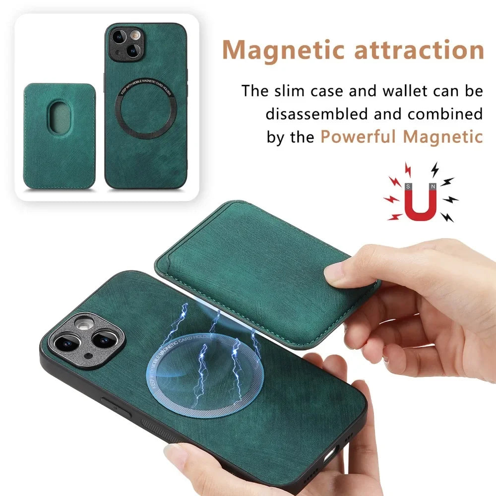 Vintage-Lederhülle mit abnehmbarem magnetischem Kartenhalter für iPhone 17 Air 16e 16 Pro Max 15 14 Plus 13 12 11