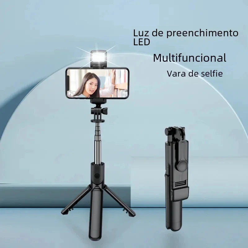 MEUYAG Tragbares, faltbares Selfie-Stick-Stativ mit Aufhelllicht und kabelloser Bluetooth-Fernbedienung für Telefone