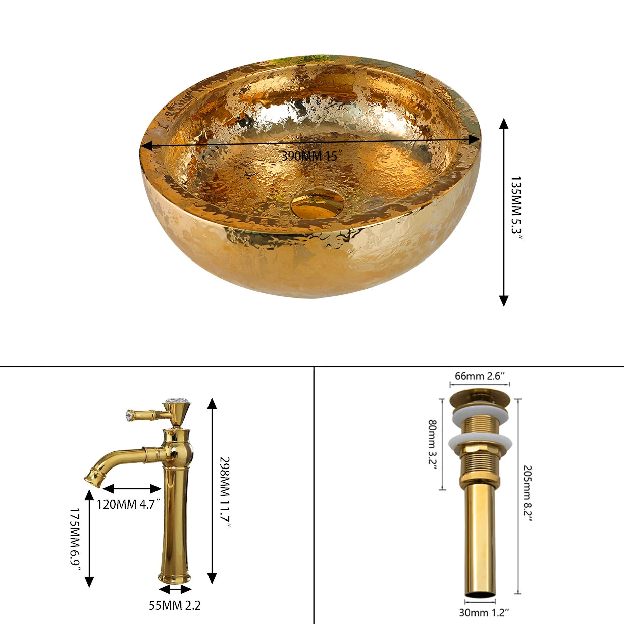 Lavabo de salle de bain KEMAIDI en céramique doré avec robinet Lavabos de salle de bain en porcelaine à poser sur le comptoir Lavabos de luxe pour salles de bain