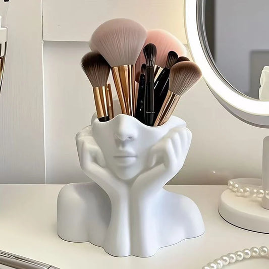 Organisateur de bureau multifonctionnel créatif en forme de corps humain – Vase, porte-pinceaux de maquillage et porte-stylos, statue décorative pour la maison et le bureau.