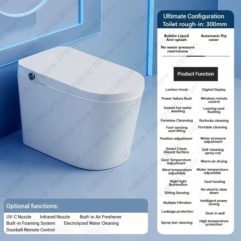 Verlängerte One-Piece Smart Bidet-Toilette Eingebauter Wassertank Unabhängig vom Wasserdruck Display Warmwasser Fußsensor