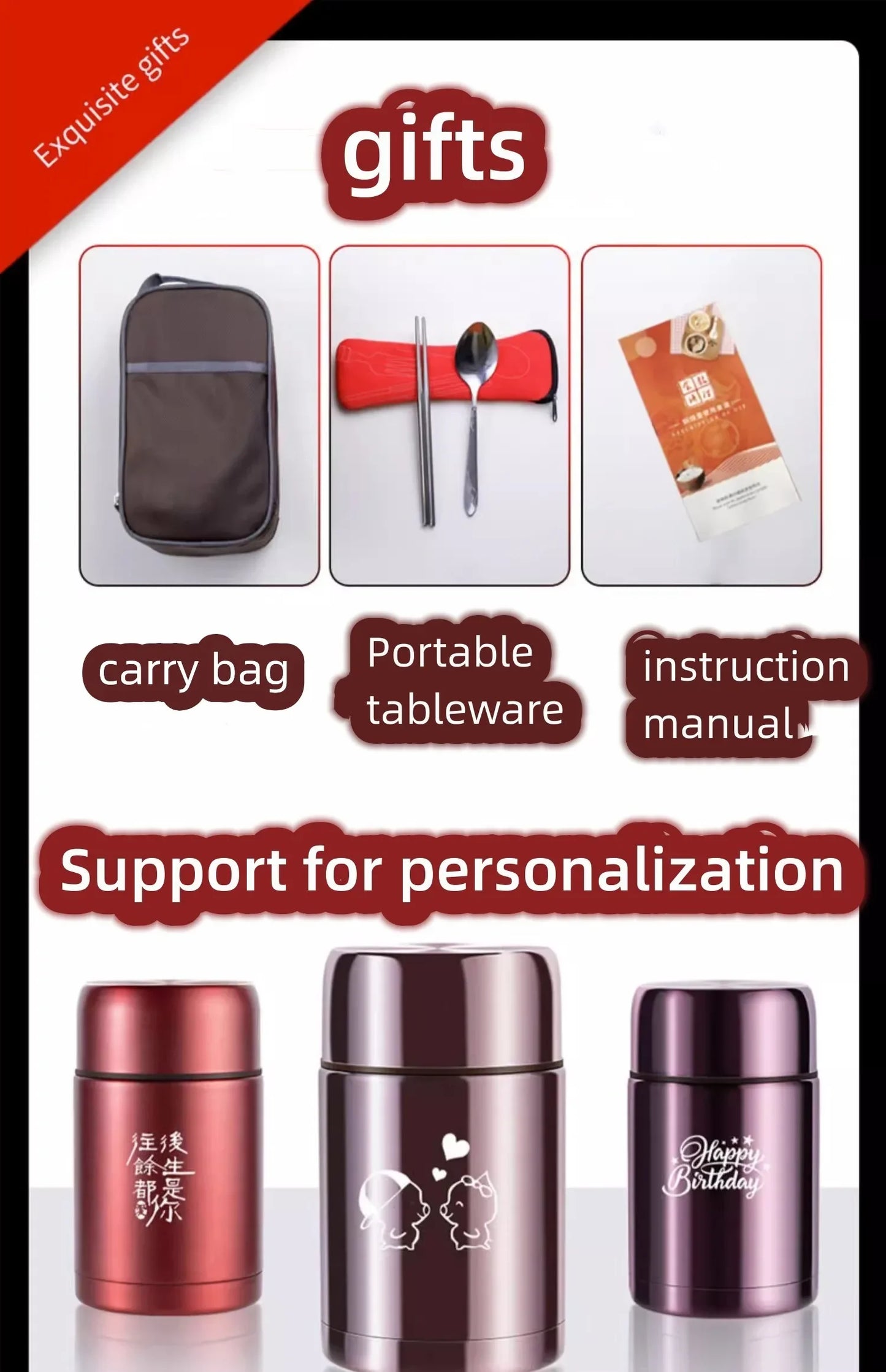 Thermos alimentaire 600/800/1000 ml, pot alimentaire isotherme sous vide en acier inoxydable 316 avec cuillère, boîte à lunch pour enfant avec sac de transport isotherme