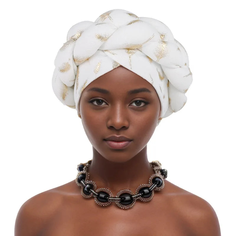 Afrikanische Bronzierung Kopfwickel Zopf Turban Kappen für Frauen Nigeria Hochzeit Geles Party Kopfbedeckung Haarteil Auto Gele Weibliche Kopfbedeckungen