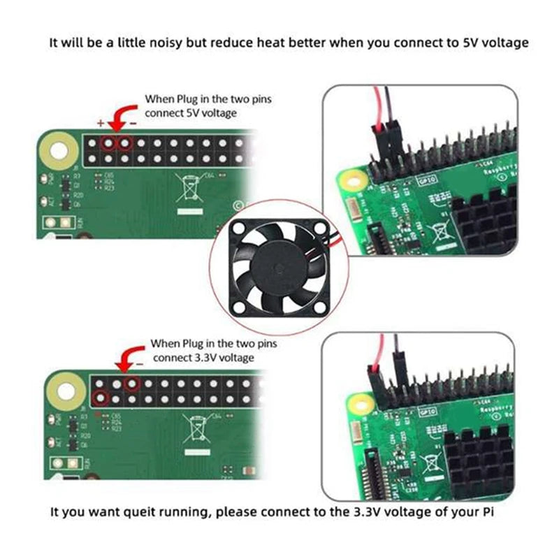 Radiateur ventilateur CPU sans balais 4 pièces 3,3 V 5 V pour Raspberry Pi4 Pi3 B+, Pi 3, Pi 2, Pi 1 B+