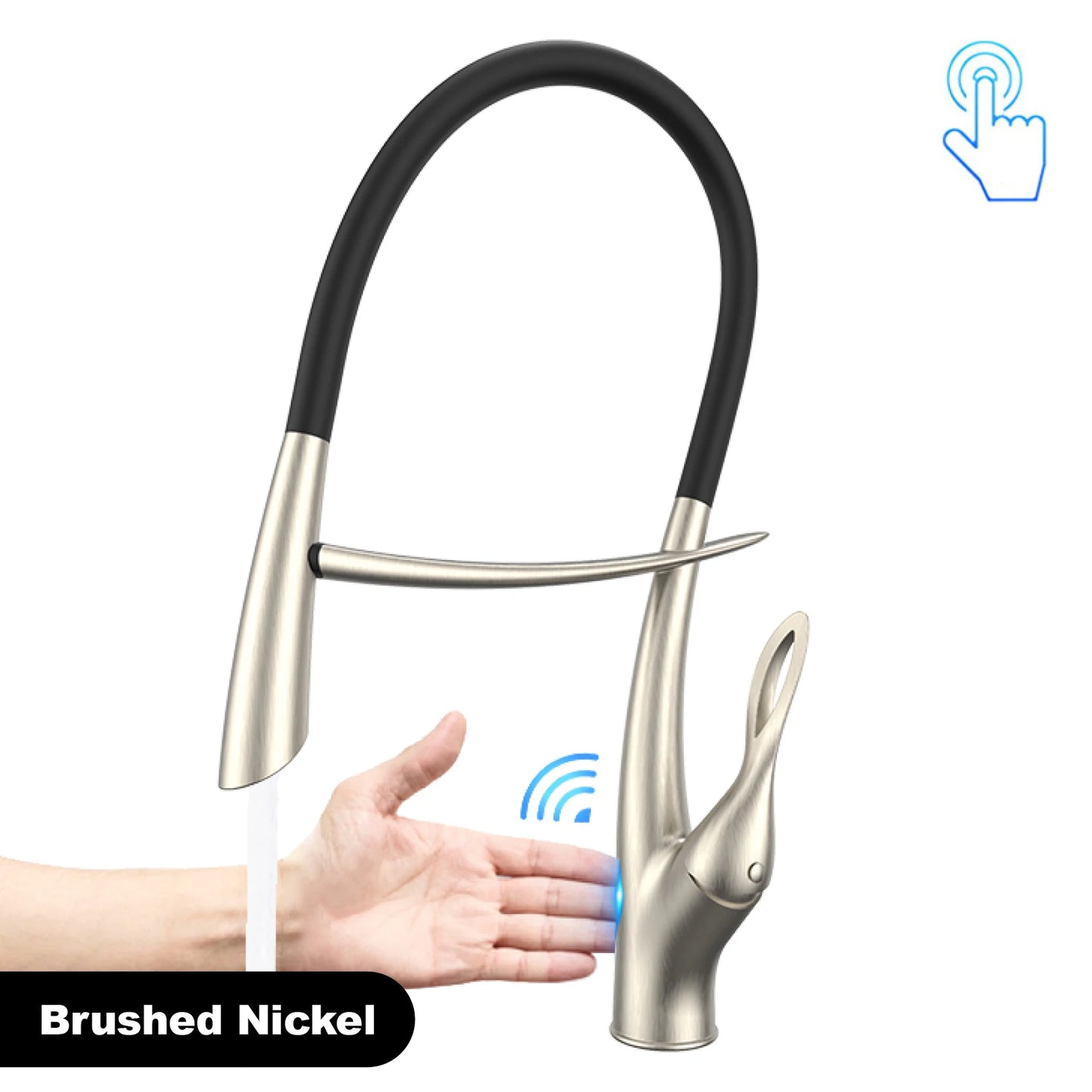 Mitigeur de cuisine Gestan en laiton brossé doré avec interrupteur tactile, cartouche céramique monotrou, robinet d'évier eau chaude et froide